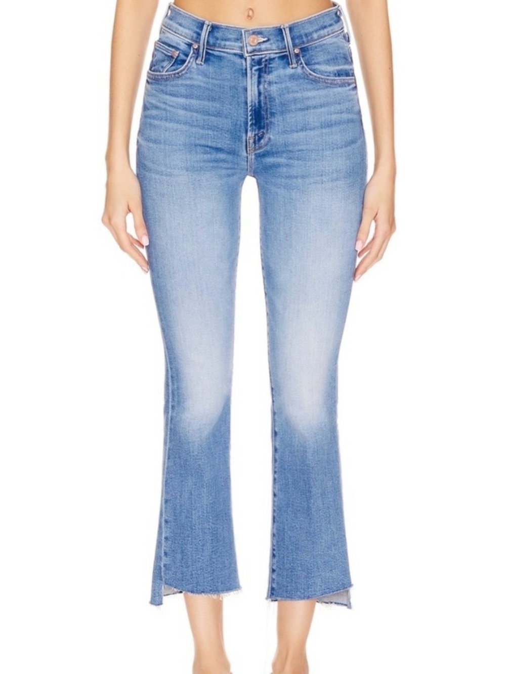 MOTHER Lil’ Insider Crop Step Fray Jeans Petite Out Of The Blue Size 27